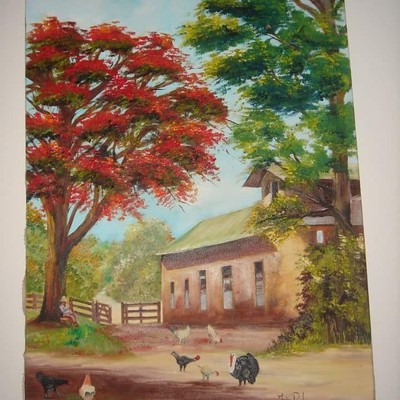 Pintura casinha arvore